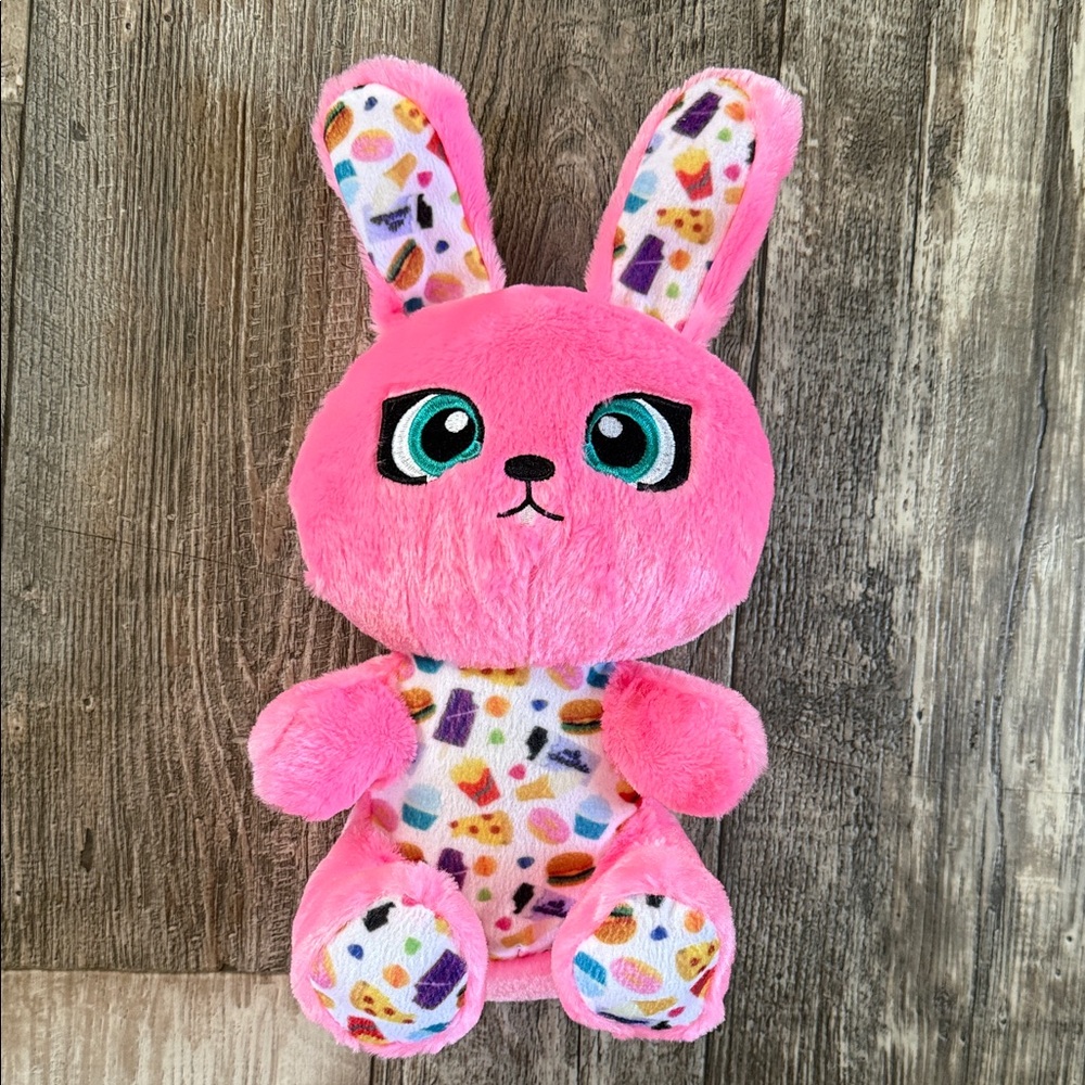 Adorable Pink Plush Bunny with Colorful Ears